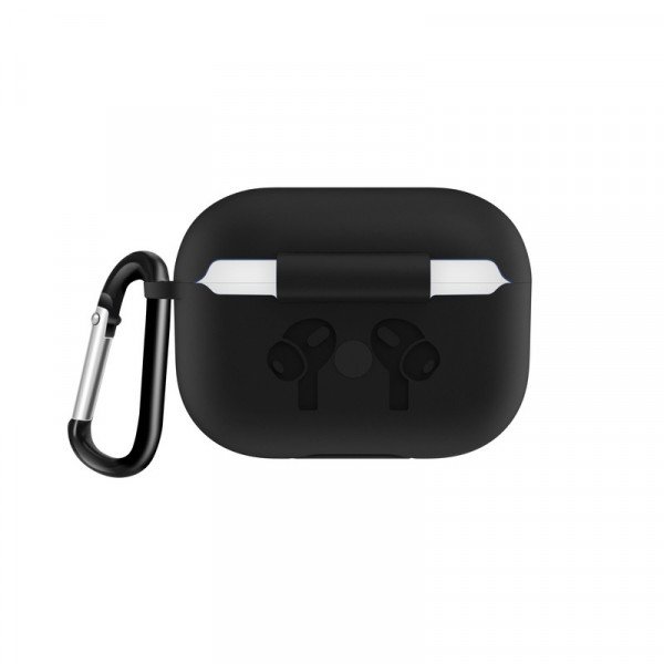 Wholesale Airpod Pro Charging Case Protective Silicone Cover Skin with Hang Hook Clip (Black)